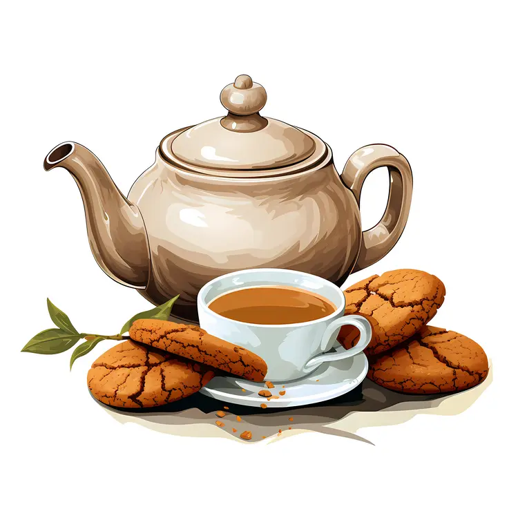 Cozy Teapot with Cup and Cookies