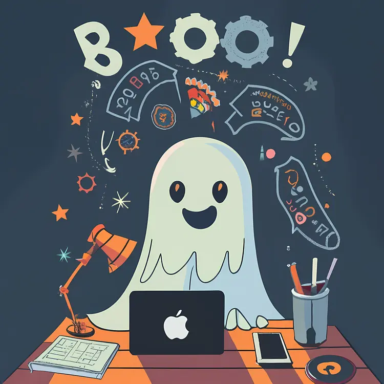 Happy Ghost with Laptop