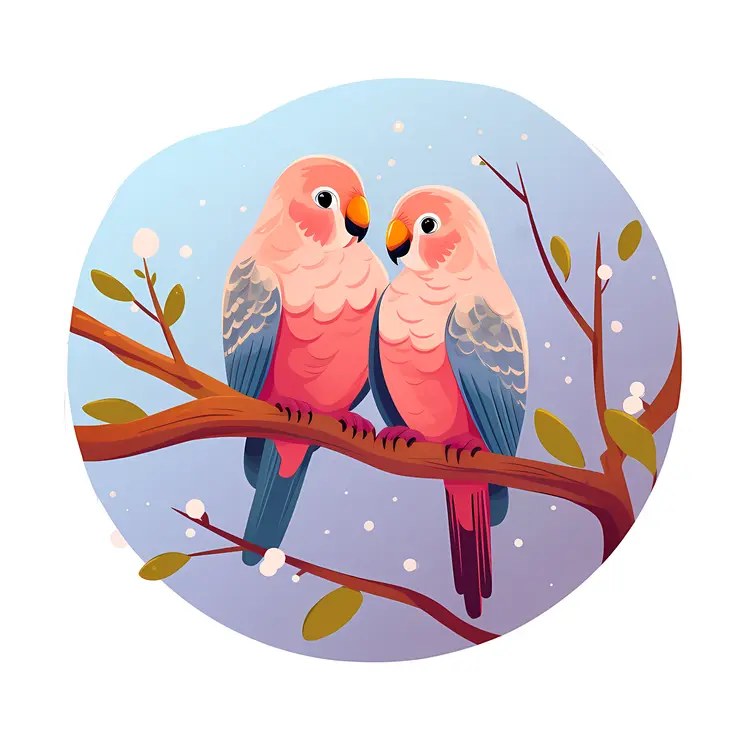 Cute Parrots Perched on a Branch