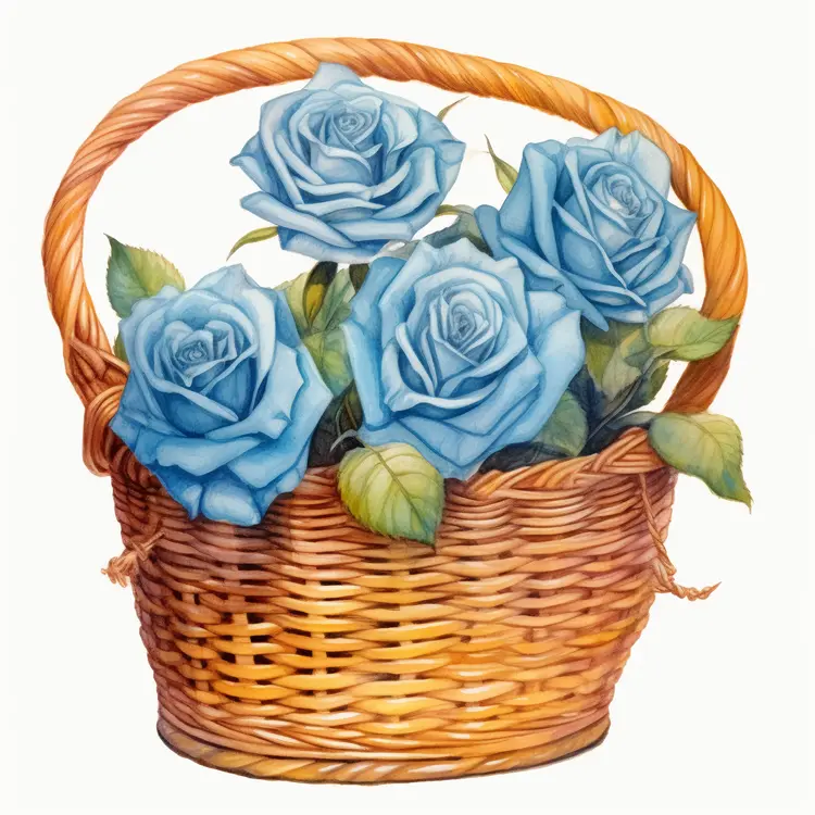 Beautiful Blue Roses in a Wicker Basket