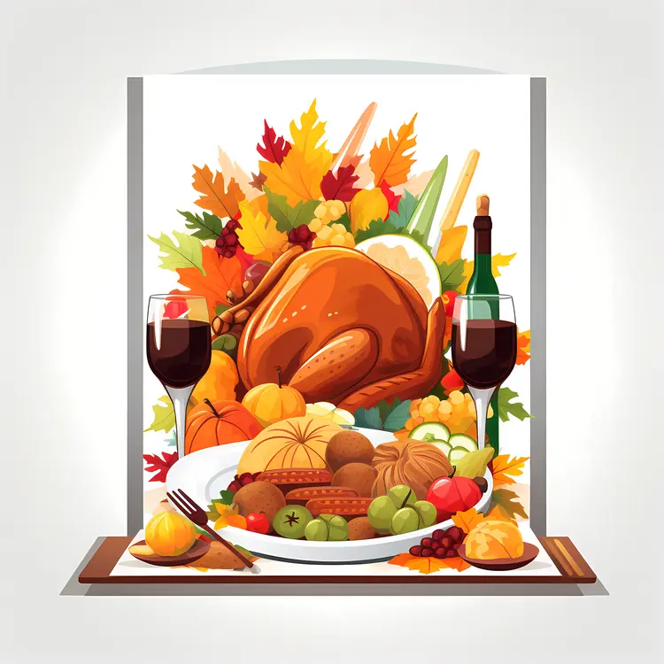 Thanksgiving Dinner with Turkey and Wine
