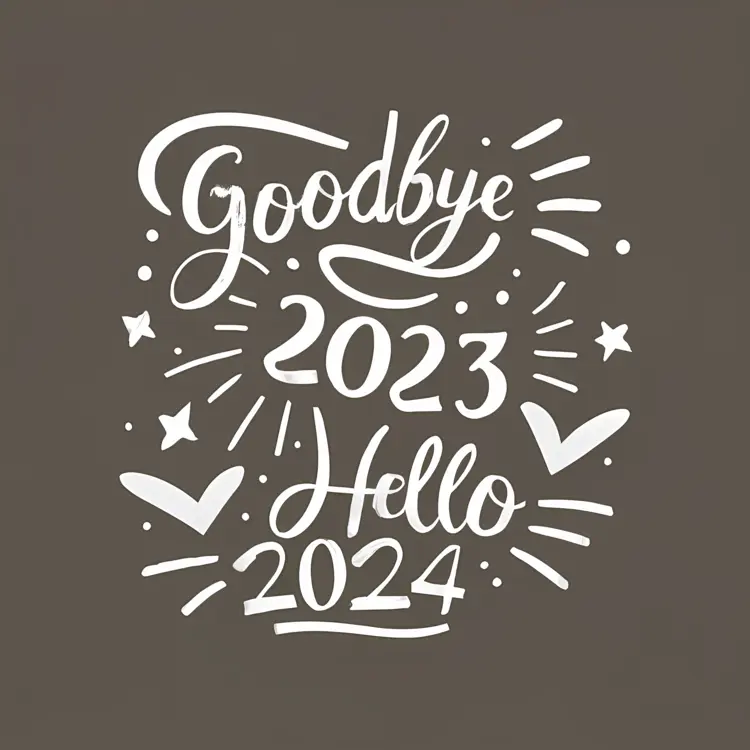 Goodbye 2023 Hello 2024 with Fireworks and Hearts