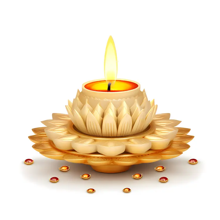 Golden Diya with Candle Flame for Diwali