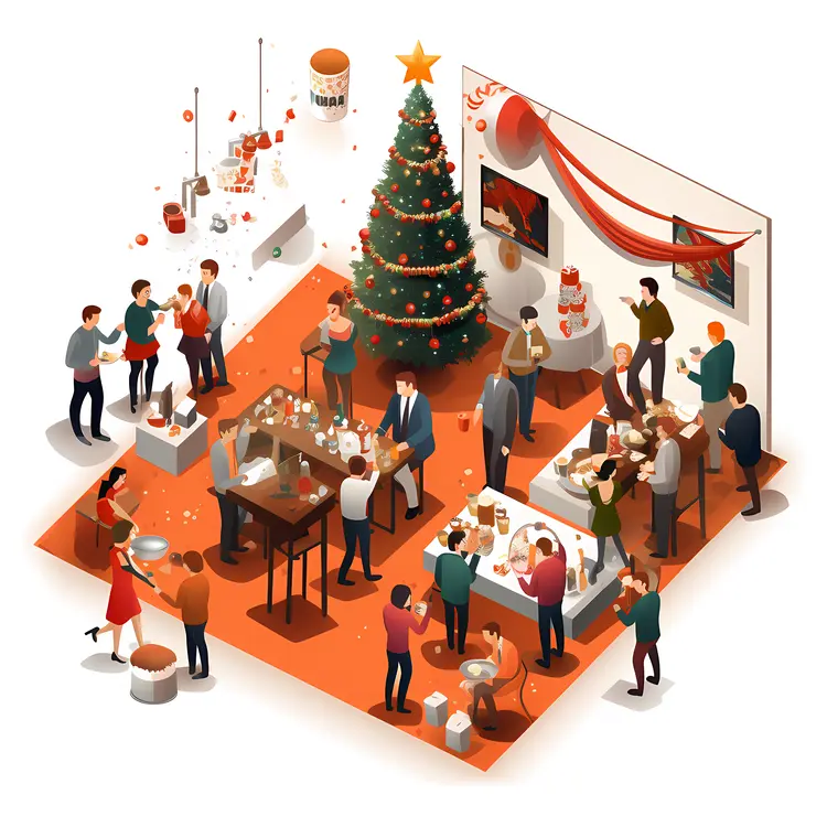 Christmas Celebration with Tree and Food