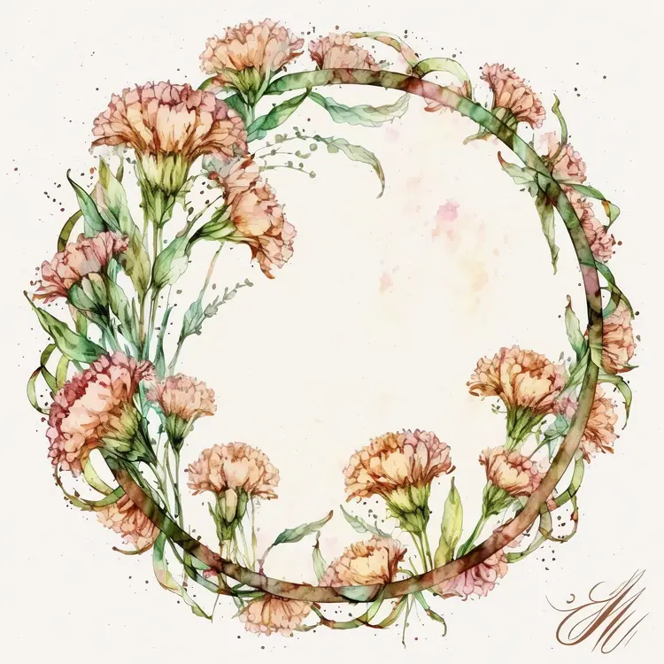 Watercolor Carnation Wreath Illustration