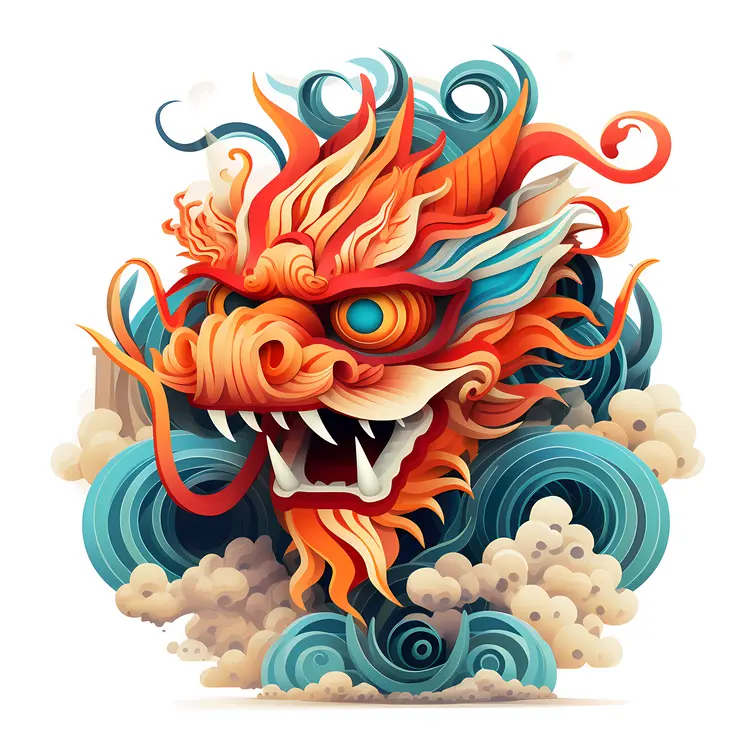 Dragon Head in Clouds Illustration