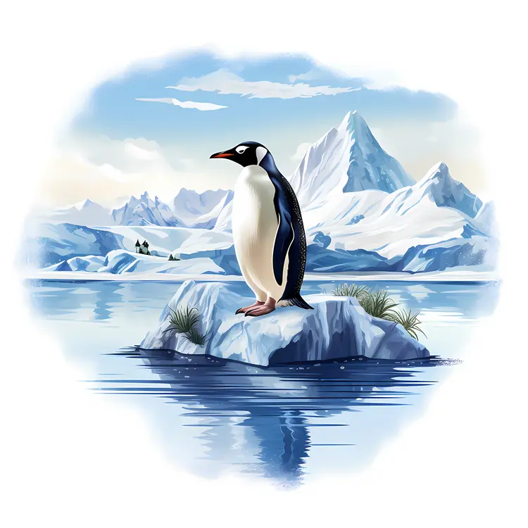 Penguin Standing on Iceberg in Water