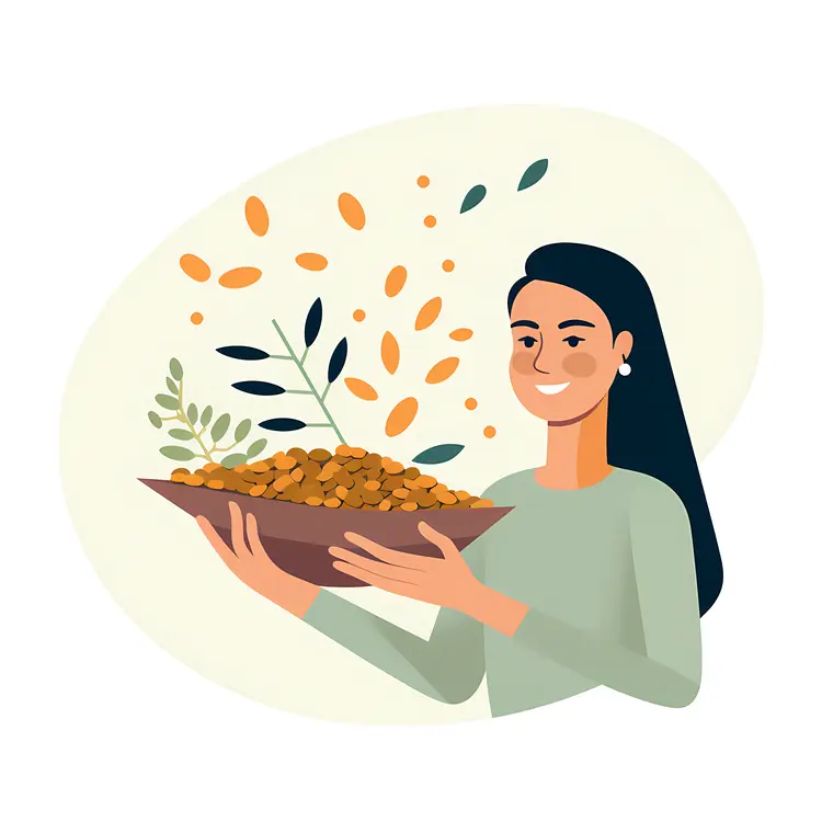 Smiling Woman Holding a Bowl of Seeds