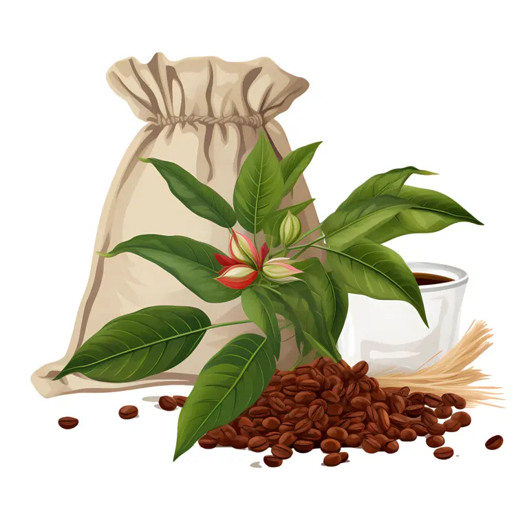 Coffee Beans and Cup with Leaves