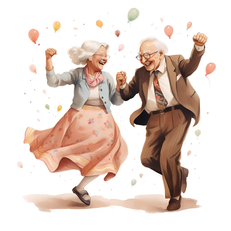 Joyful Elderly Couple Dancing Illustration