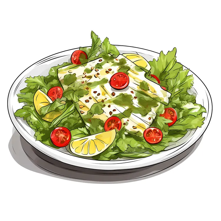 Fresh Vegetable Salad with Cherry Tomatoes and Lemon Slices