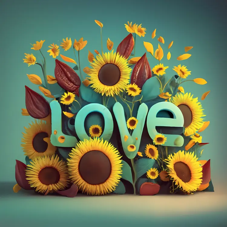Love Text Surrounded by Sunflowers