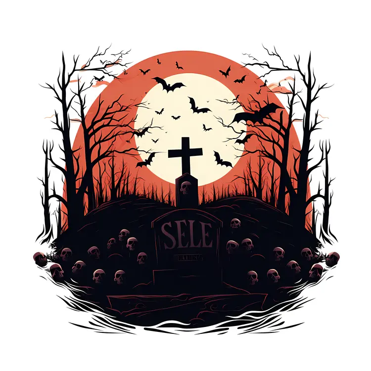 Spooky Graveyard with Bats