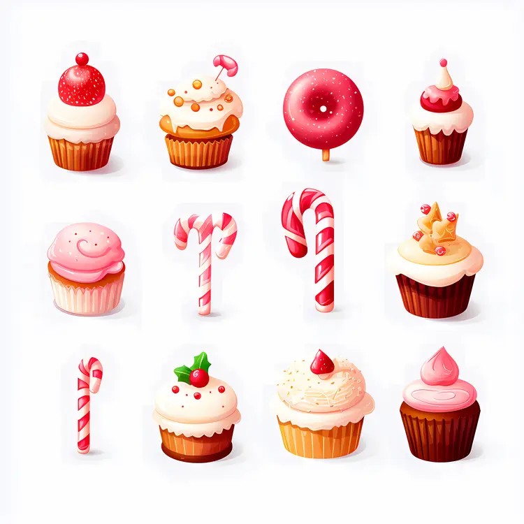 Assorted Cupcakes and Candy Canes