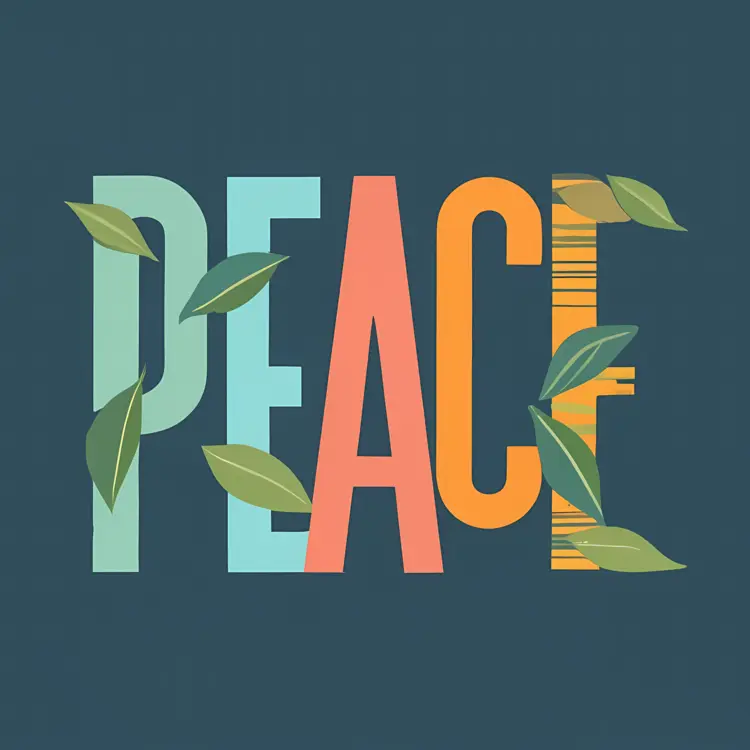 Peace Typography with Green Leaves