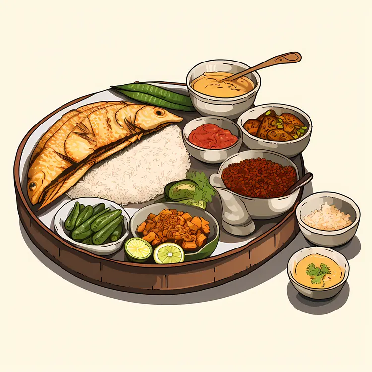 Traditional Food Platter with Fish and Rice
