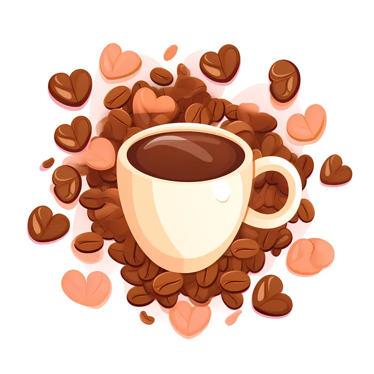 Cute Coffee Cup with Heart-Shaped Coffee Beans