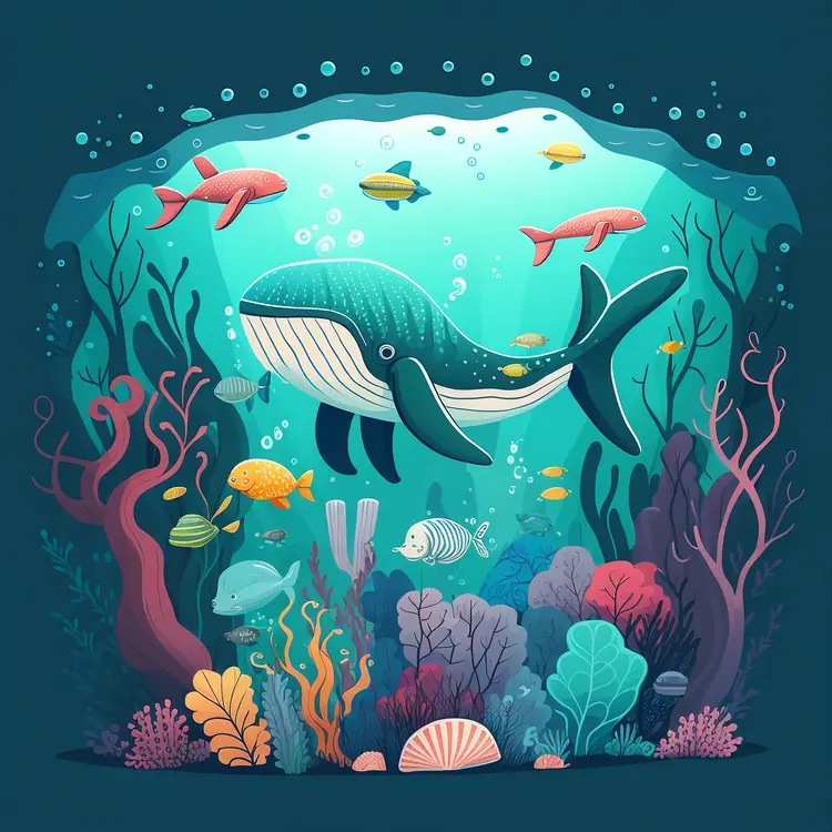 Beautiful Whale in Vibrant Underwater Scene