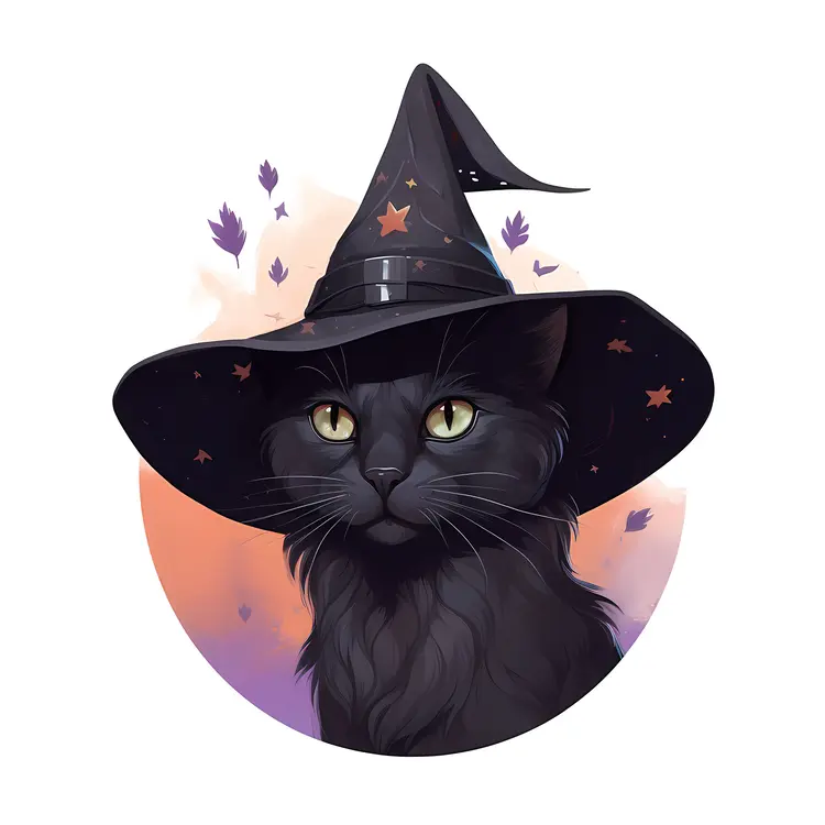 Black Cat with Witch Hat for Halloween