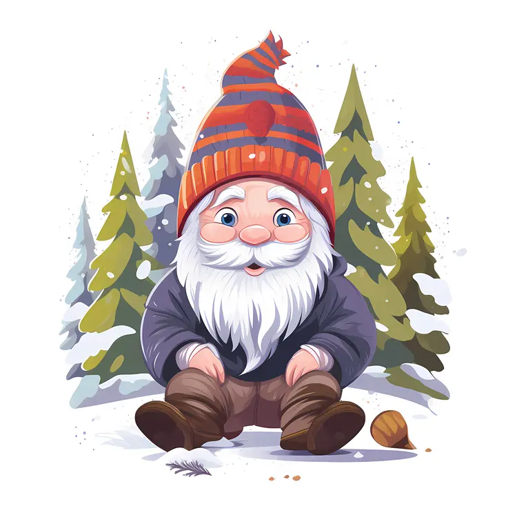 Cute Gnome Sitting in the Snow