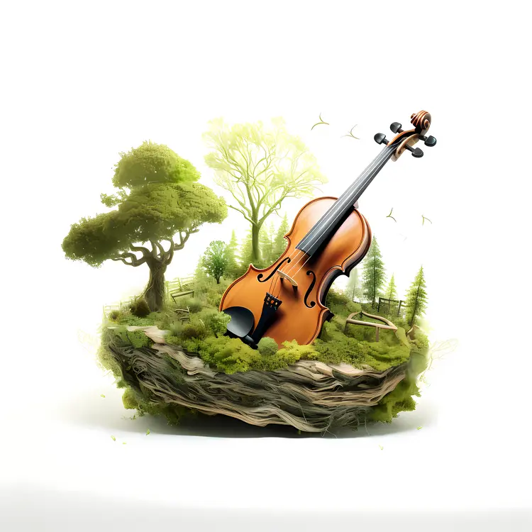 Violin in a Forest Setting