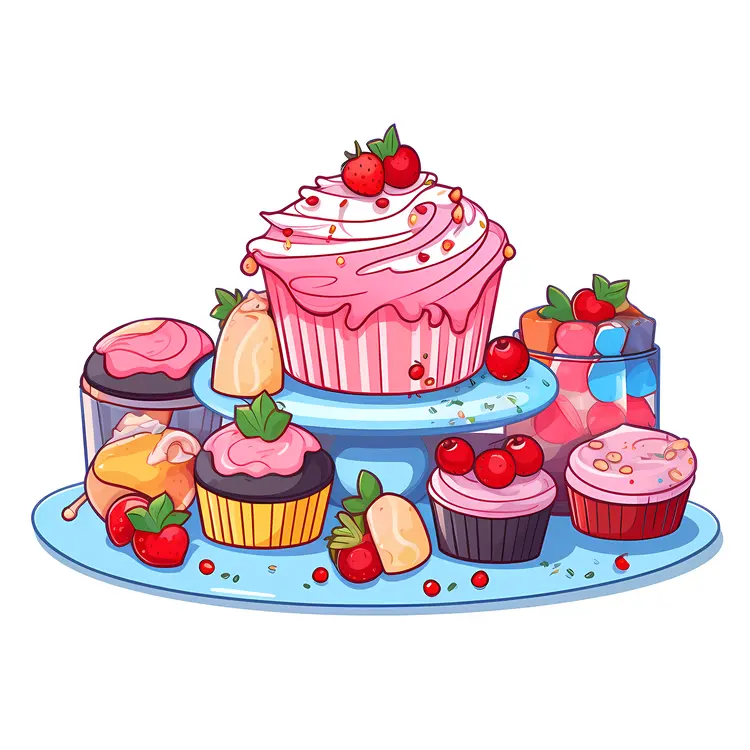Delicious Pink Cupcake with Assorted Sweets