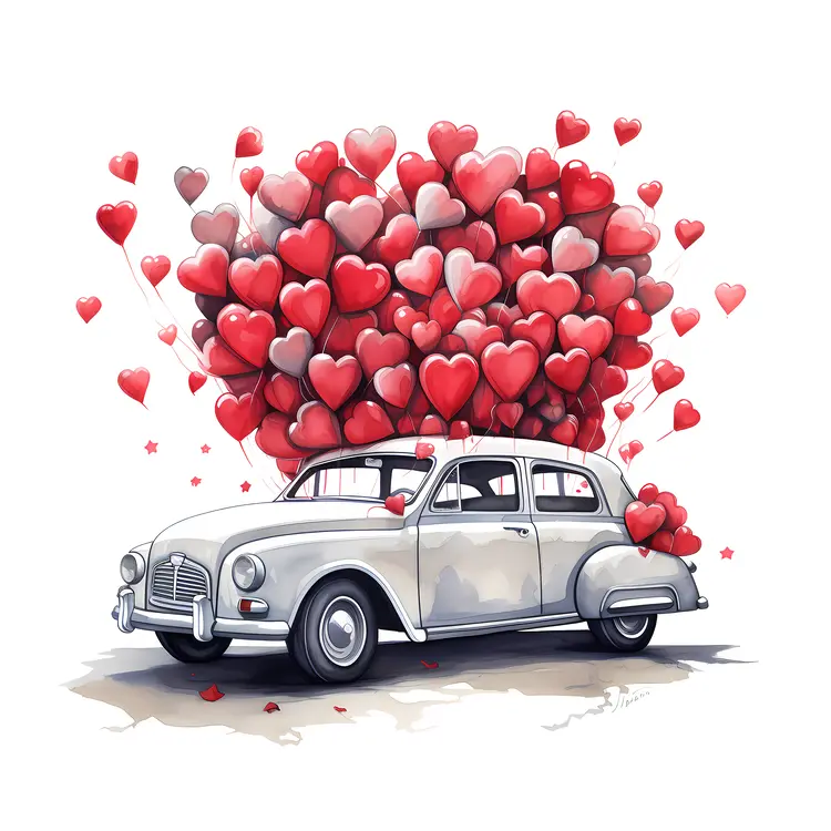 Car Overflowing with Red Hearts