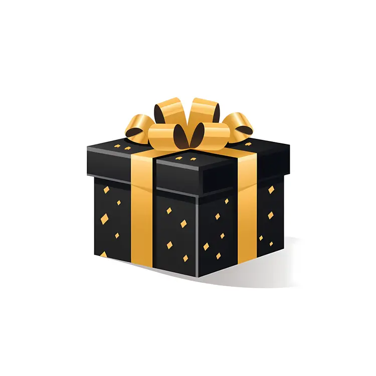 Black Gift Box with Golden Ribbon and Dots