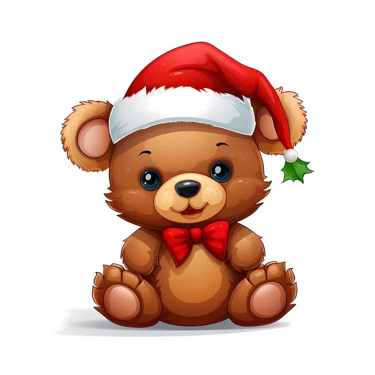 Cute Teddy Bear with Christmas Hat and Bow