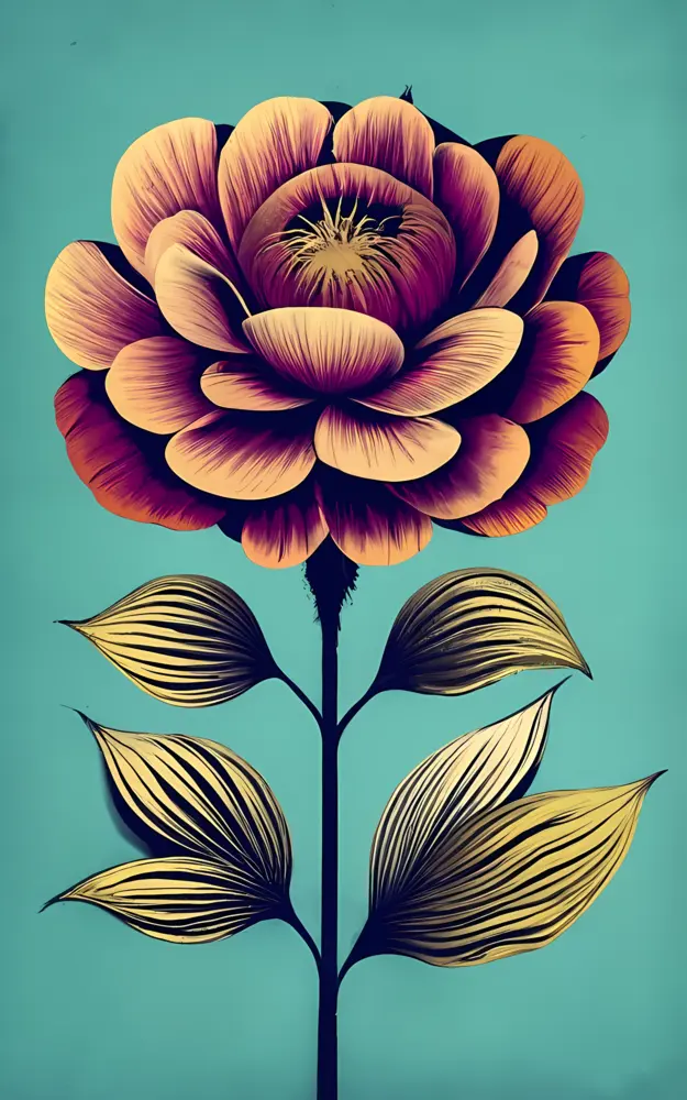 Colorful Flower with Leaves and Stem