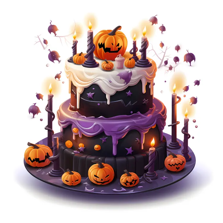 Spooky Halloween Cake with Pumpkins and Candles