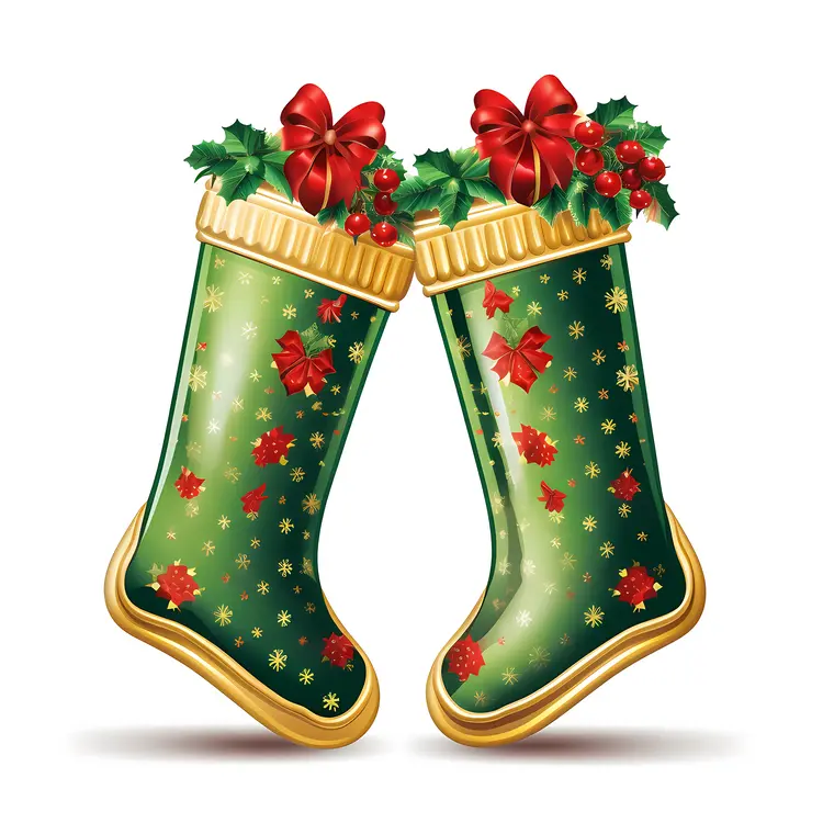 Green Christmas Stockings with Red Bows