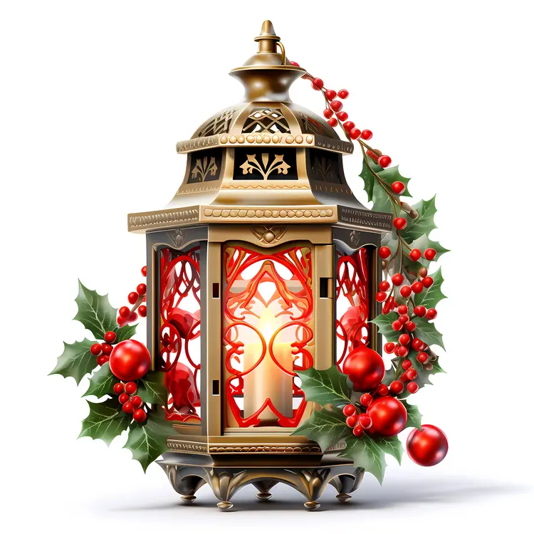 Ornate Lantern with Holly
