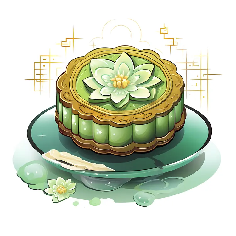 Green Mooncake with Flower Decoration