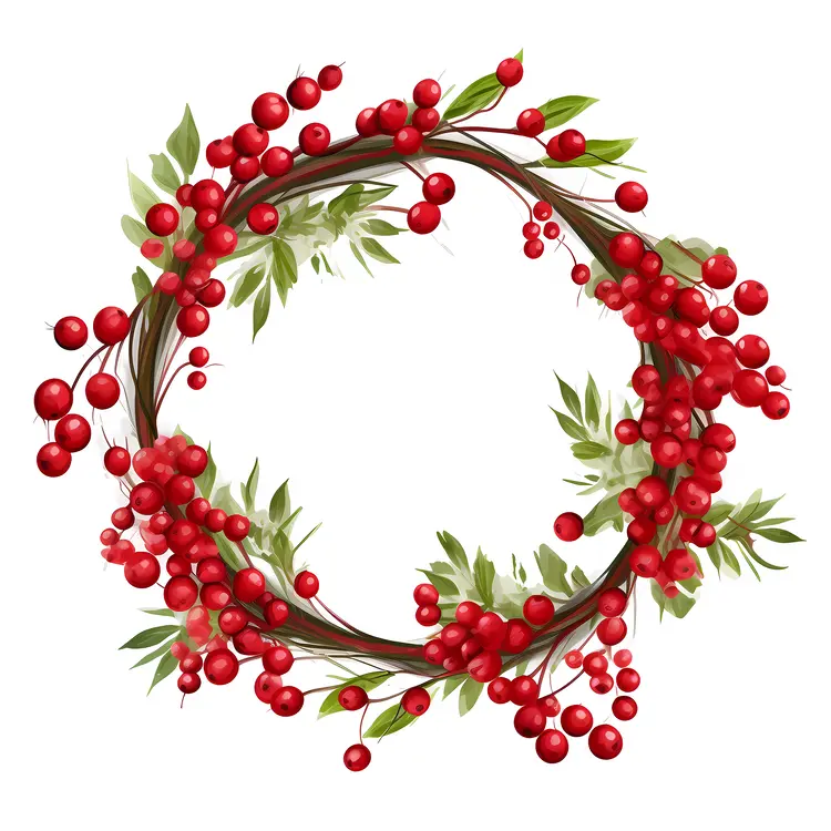Red Berry Wreath with Green Leaves for Christmas Decoration