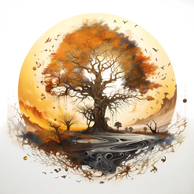 Autumn Tree and Moon in Elegant Nature Art