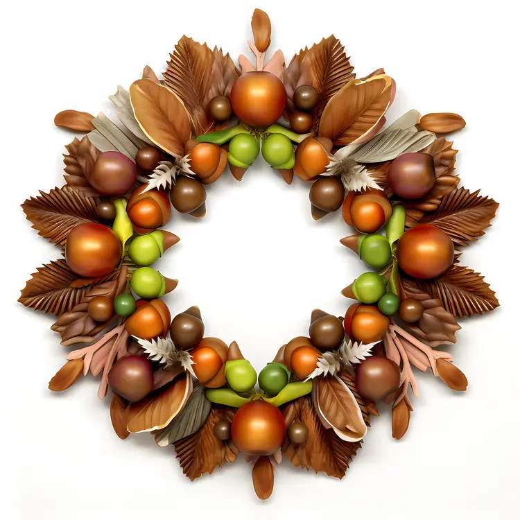 Colorful Autumn Wreath with Leaves and Acorns