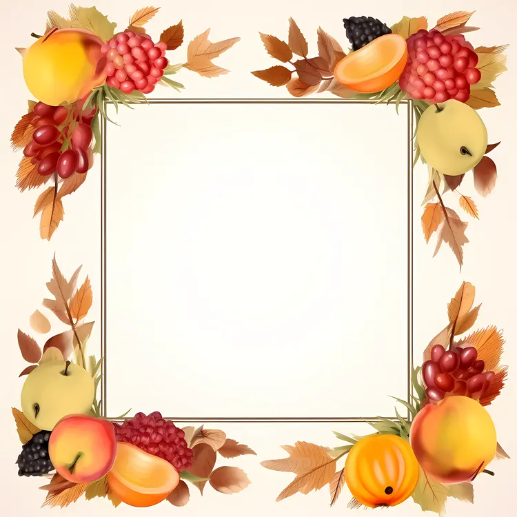 Autumn Fruits Frame with Apples and Grapes