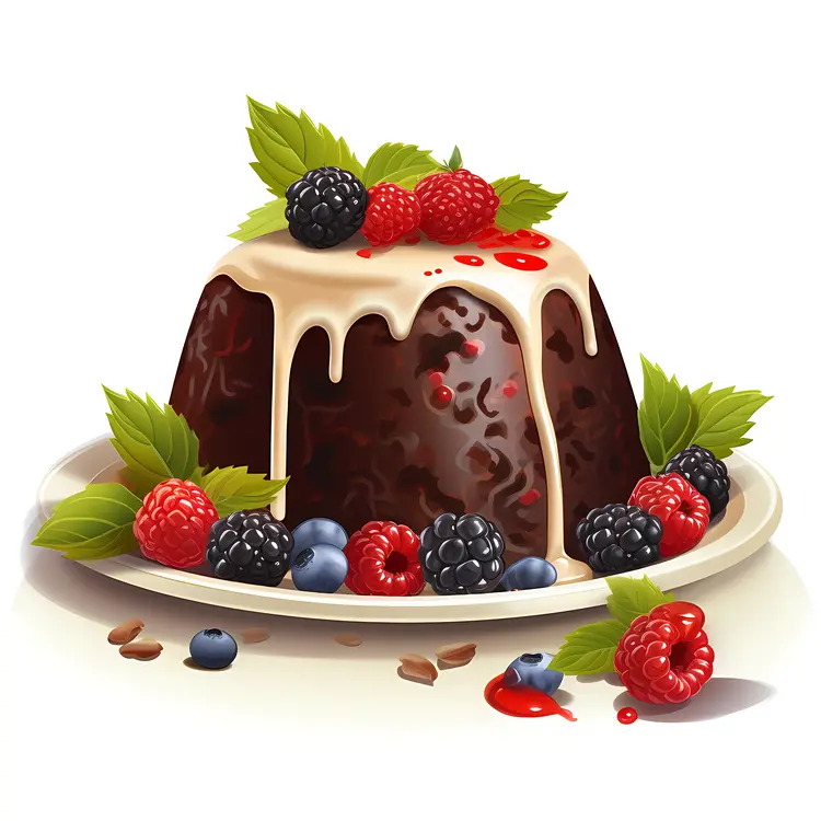 Chocolate Pudding with Berries and Cream