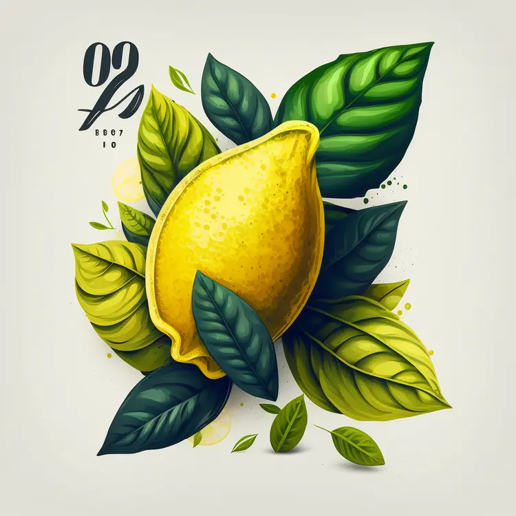 Fresh Lemon with Green Leaves Illustration