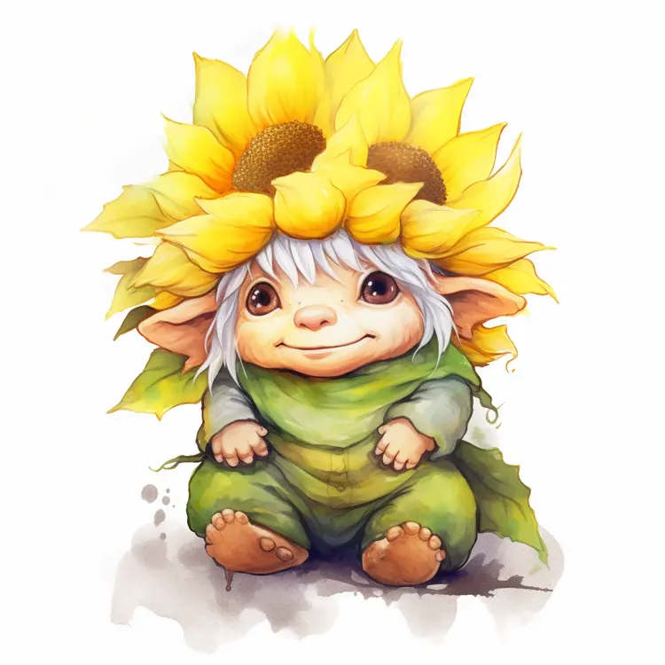 Cute Sunflower Elf in Green Outfit