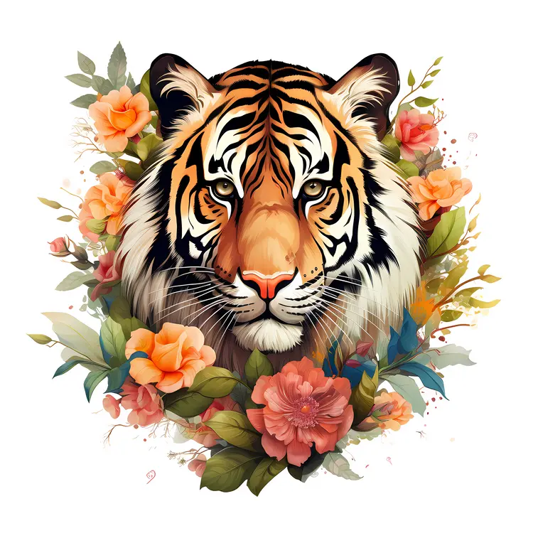 Tiger with Flowers