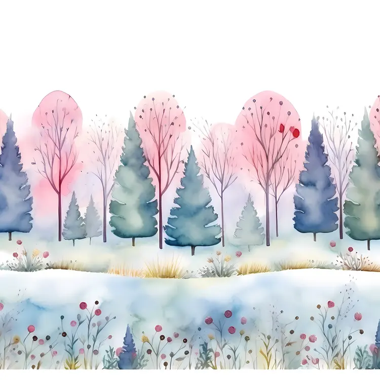 Pastel Winter Forest Watercolor Illustration