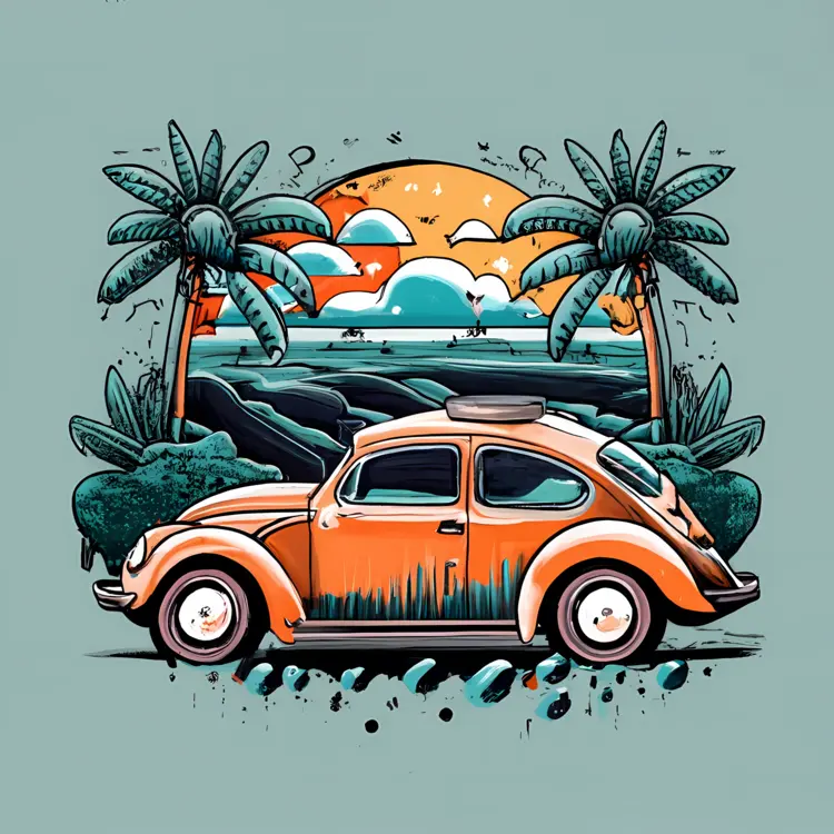 Classic Car with Tropical Background