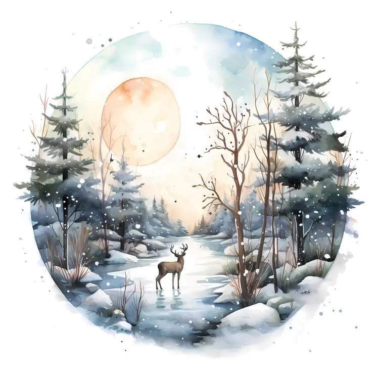 Deer on Frozen Lake under Moonlight