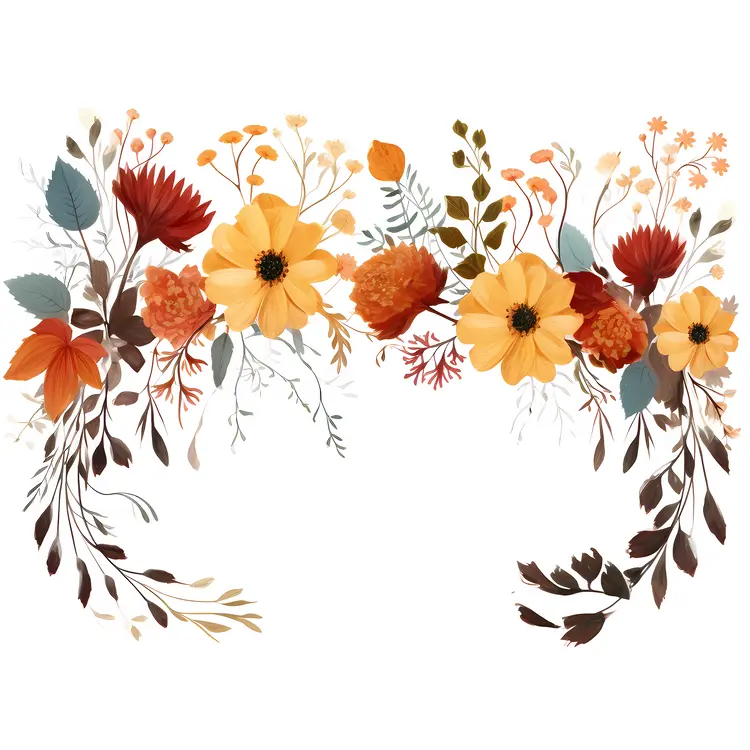 Autumn Floral Arrangement with Leaves and Flowers