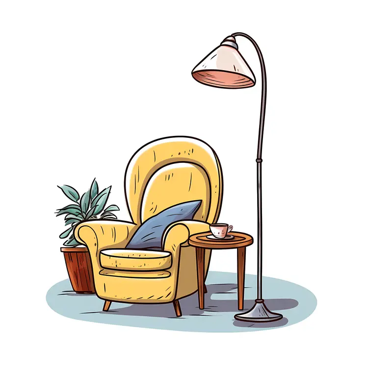 Cozy Yellow Armchair with Lamp and Side Table