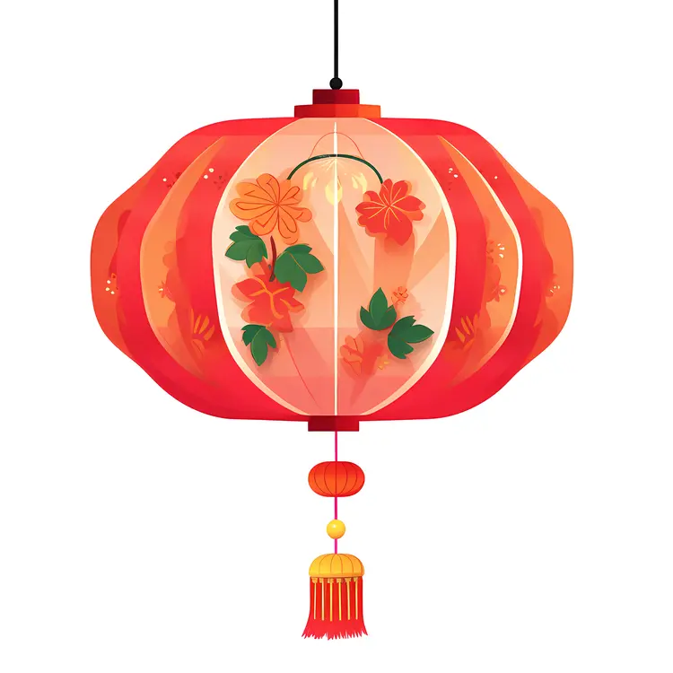 Red Chinese Lantern with Floral Design