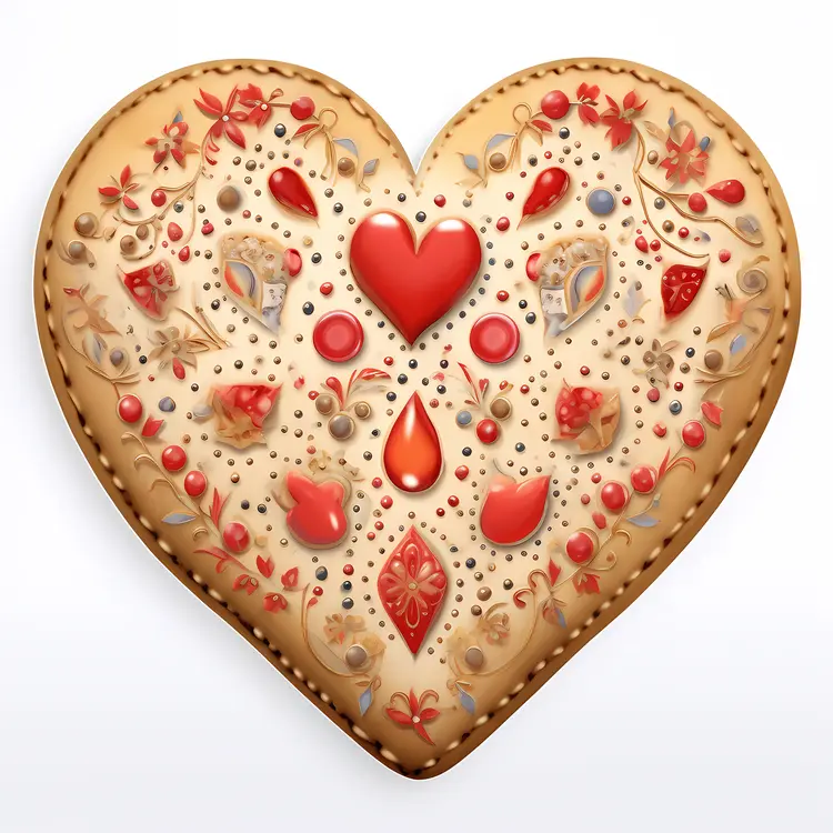 Detailed Heart Cookie with Red Hearts