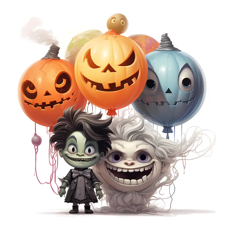 Kids with Halloween Balloons in Costume
